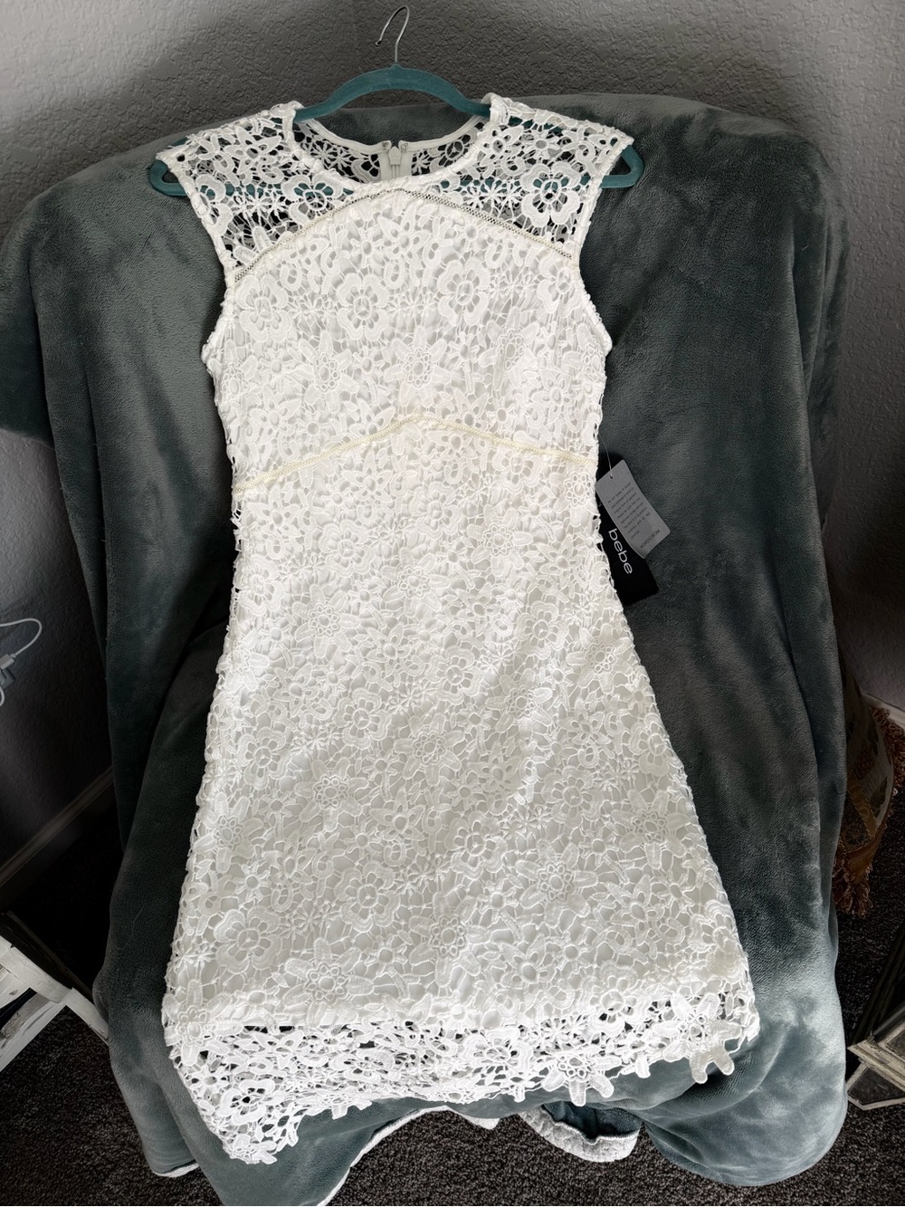 bebe White Lace Asymmetrical Hem Dress